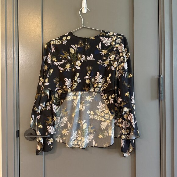 A.L.C. Cooper Silk Open Back Long Sleeve Blouse | Black Floral | Size 4 - Picture 3 of 3
